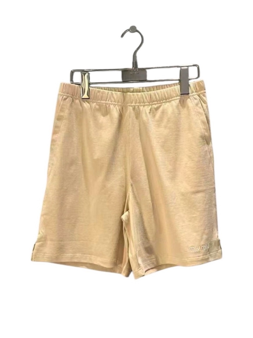 Miu Miu Cream Elastic-Waist Athletic Shorts